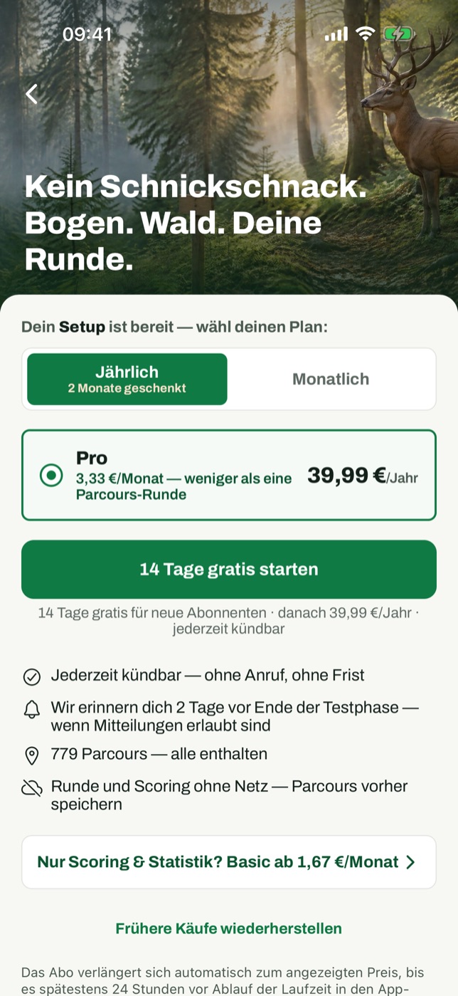 Abo-Auswahl in der App mit Basic und Pro